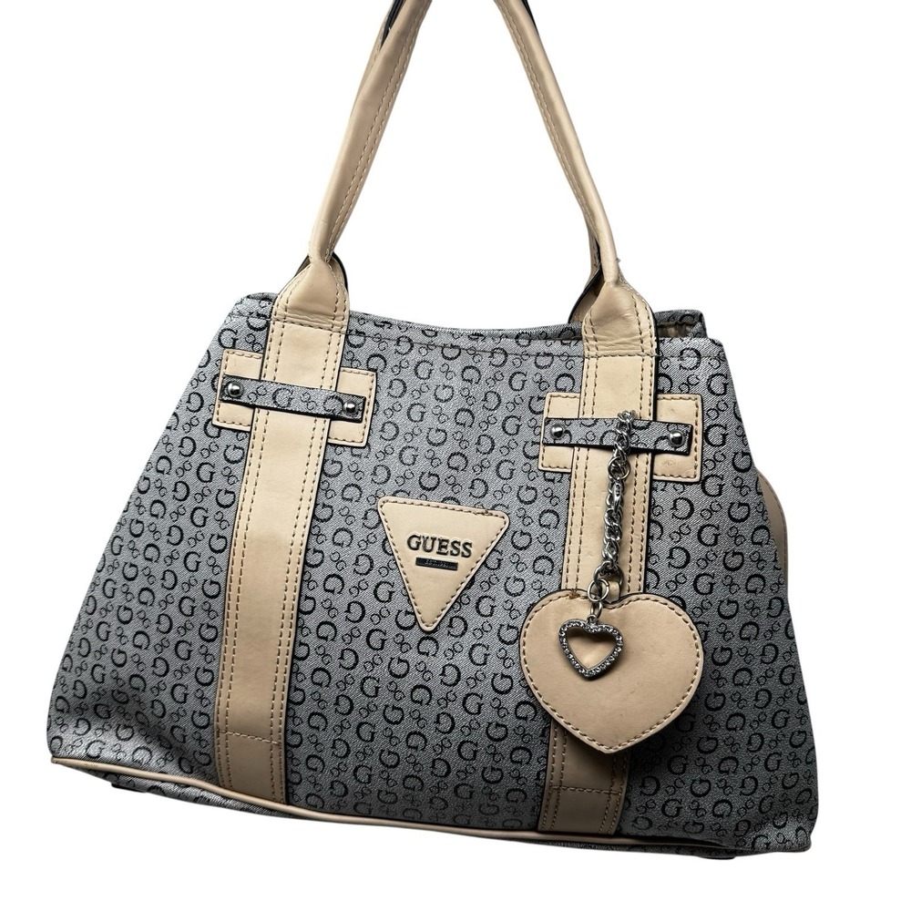 Guess Bright Candy Tote Bag With Monogram & Charm Faux Leather Hobo